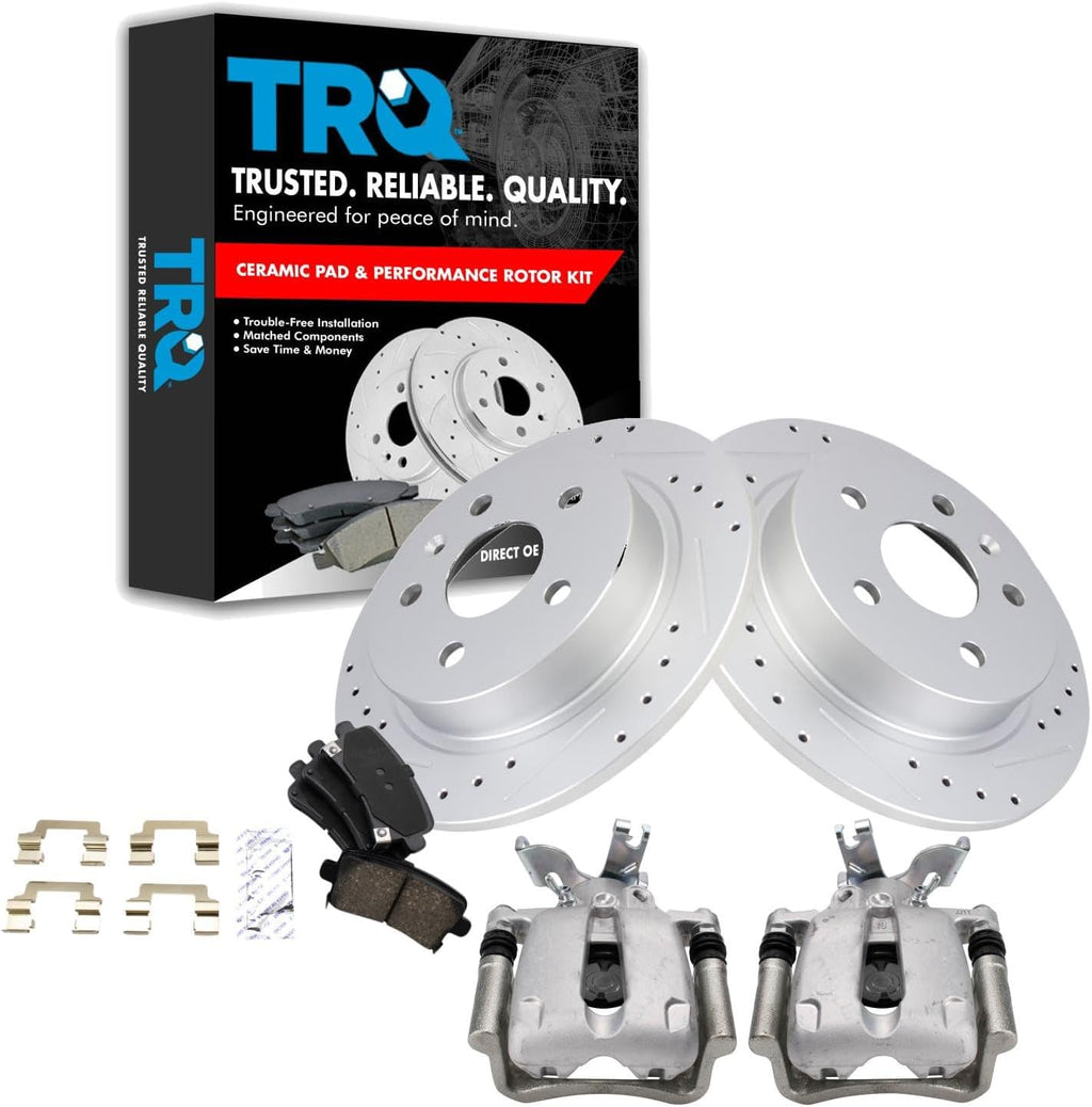 TRQ Performance Rear Brake Pad and Rotor Set Ceramic Solid Rotors Calipers Compatible with 2014-2015 Chevrolet Malibu 2016 Malibu Limited