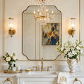 MIRRORART 20x28'' Scalloped Gold Bathroom Mirror, Brushed Brass Metal Framed Decorative Wall Mirror, Elegant Rectangle Vanity Mirror for Bathroom, Bedroom & Entryway, Modern Farmhouse Home Remodel