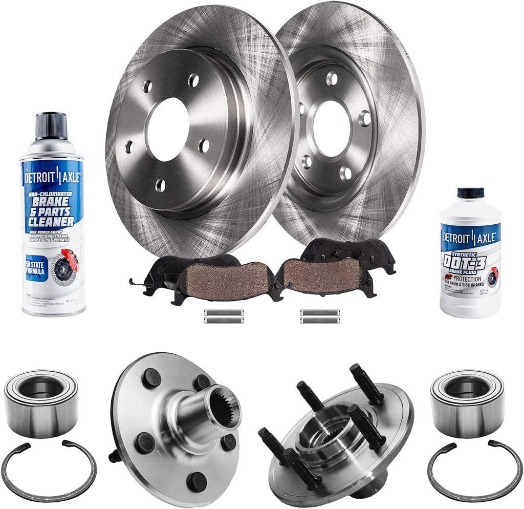 Detroit Axle - Rear Wheel Bearing Hubs Brake Kit for 2002-2005 Ford Explorer Mercury Mountaineer 2003 2004, Disc Brake Rotors Ceramic Brake Pads Wheel Bearing Hubs Replacement [11.85 inch Rotors]