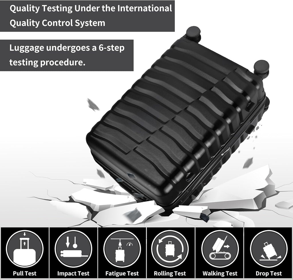 WireHot Lightweight Luggage with Spinner Wheels & YKK Zipper, Hard Shell 3-Piece Suitcase ABS+PC Hardside Luggage Set with TSA Lock for Men Travel, Black (20+24+28 inch)