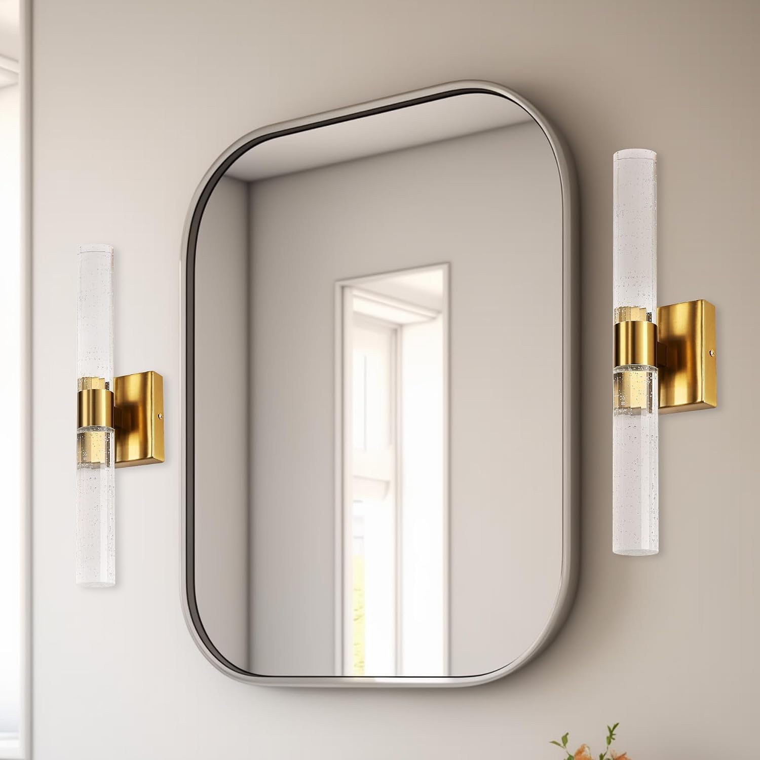 DORESshop Modern Wall Sconces Set of Two, 3CCT Crystal Bathroom Sconces Wall Light, Gold Vanity Light Fixture, Sconce Wall Decor Set of 2, Wall Lights for Bedroom, Living Room, Hallway 18in