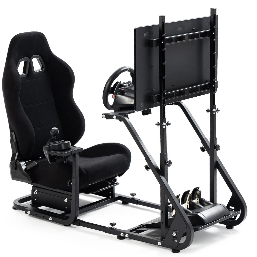 Supllueer Racing Simulator Cockpit with TV Mount and Gaming Seat Fit for Logitech GPRO G920 G923, for Thrustmaster T128 T300, Sim Driving Stand Without Steering Wheel/Pedal/Shifter/TV