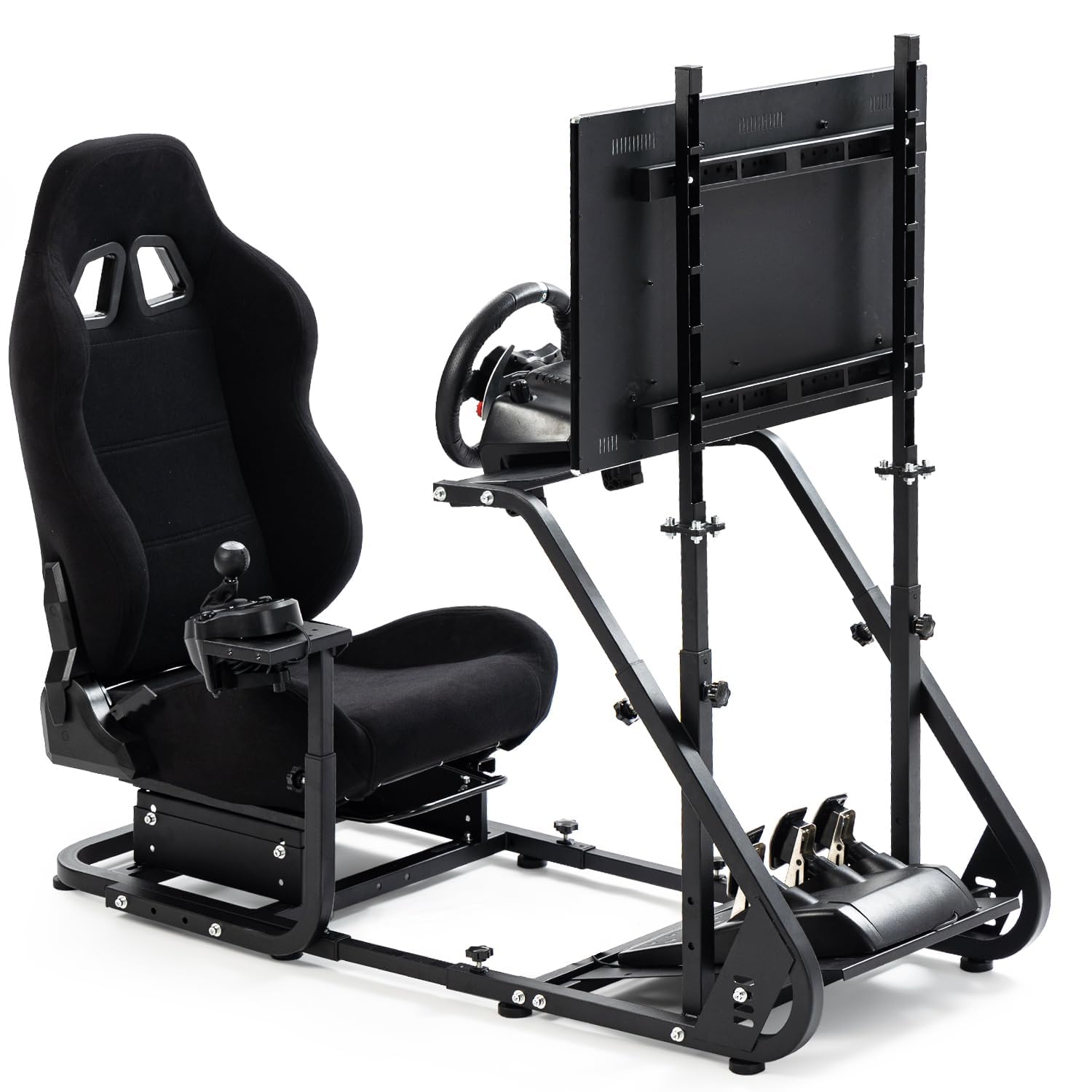 Supllueer Racing Simulator Cockpit with TV Mount and Gaming Seat Fit for Logitech GPRO G920 G923, for Thrustmaster T128 T300, Sim Driving Stand Without Steering Wheel/Pedal/Shifter/TV