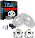 TRQ Performance Rear Brake Pad and Rotor Set Ceramic Drilled Slotted Solid Rotors Calipers Compatible with 12-16 Chrysler Town & Country Grand Caravan 12-15 Ram Cargo Van 13-14 Volkswagen Routan