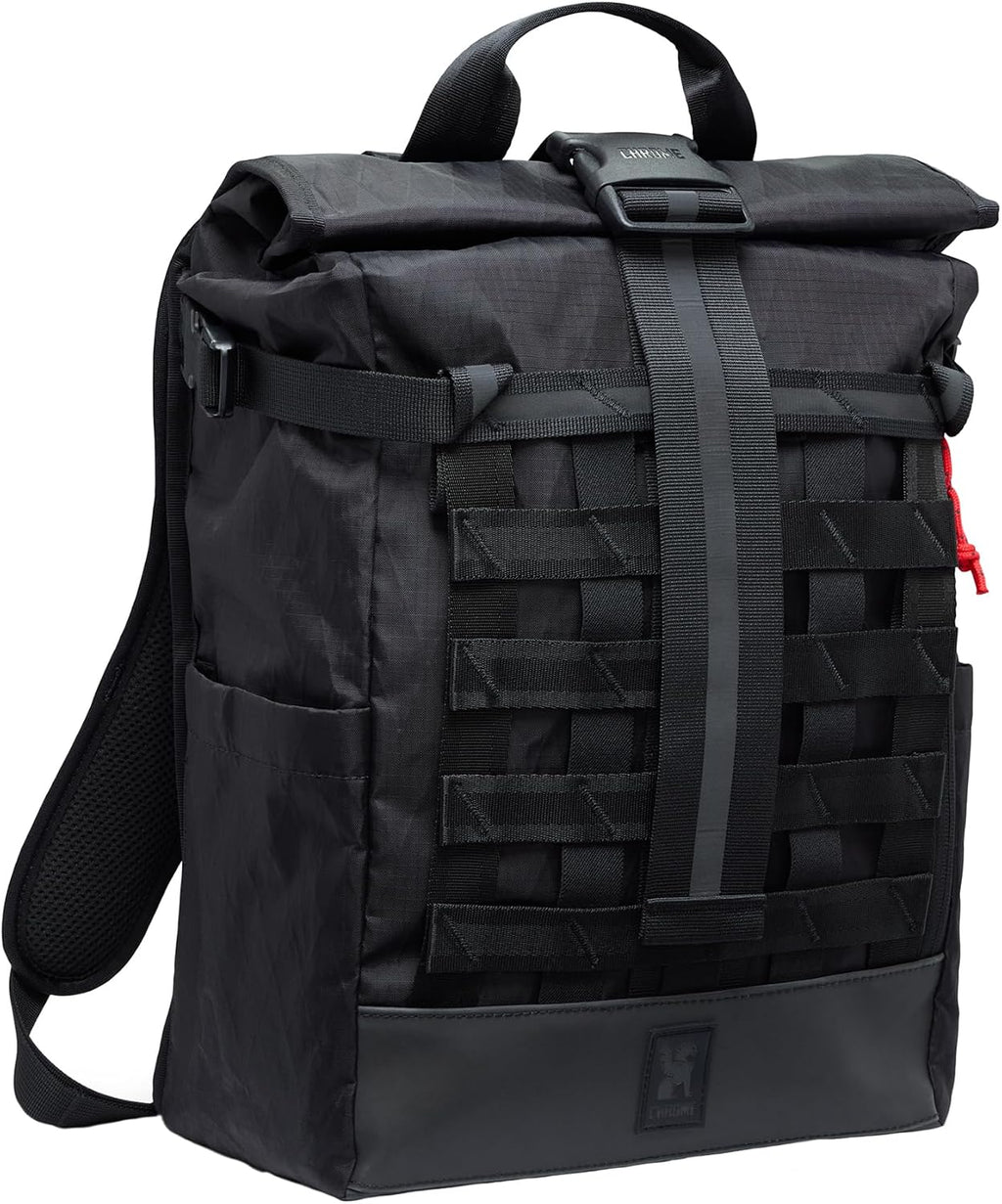 Chrome Industries Barrage 18L Black XRF Reflective Roll-Top Backpack – Water Resistant Bag for Work, School, Travel – Features Cargo Net & Laptop Pocket