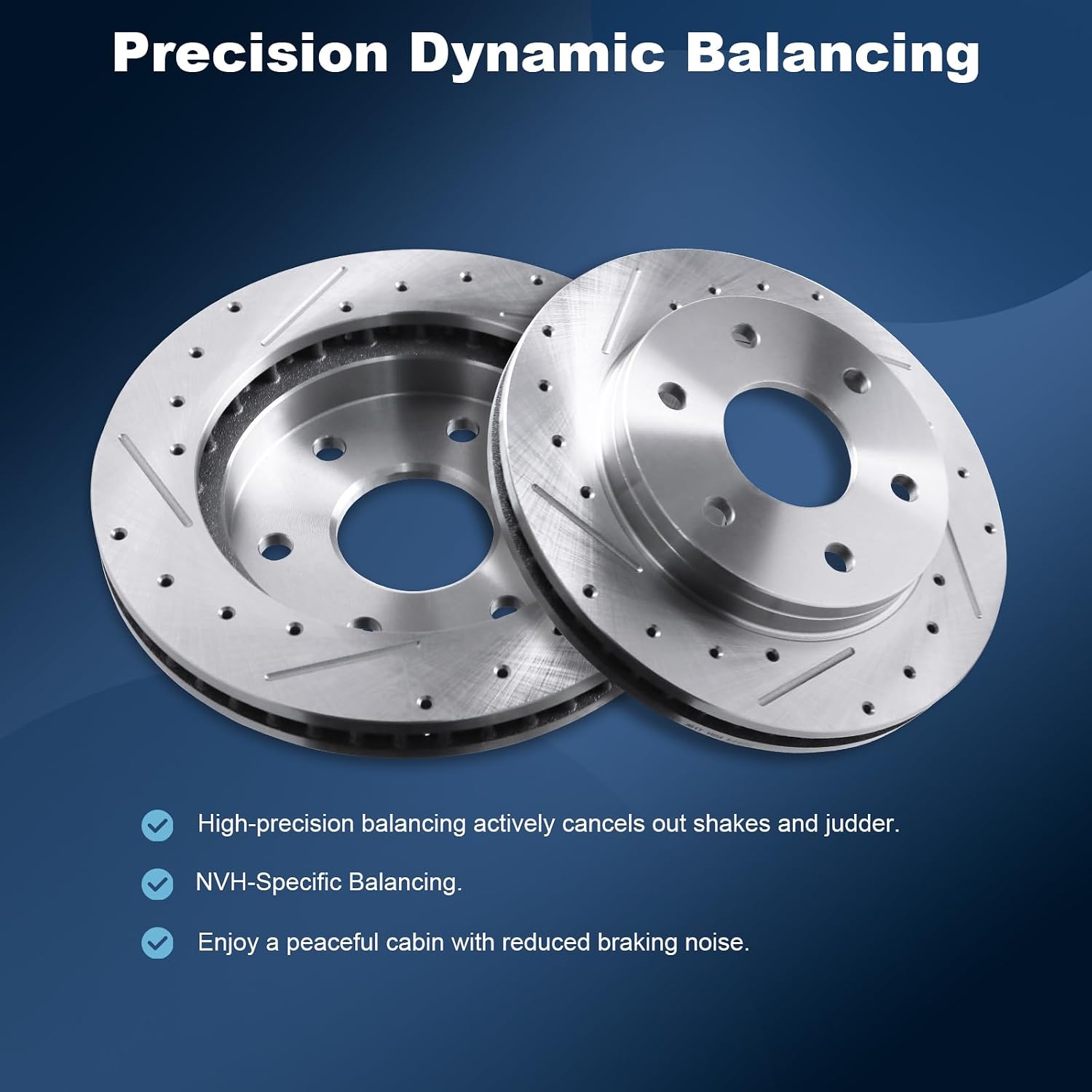 Front Drilled and Slotted Disc Brake Rotors & Ceramic Brake Pads Kit Fit for Cadillac 02-06 Escalade/ESV/EXT; for Chevy 00-06 Silverado/Suburban/Tahoe; for GMC 99-06 Sierra, 00-06 Yukon