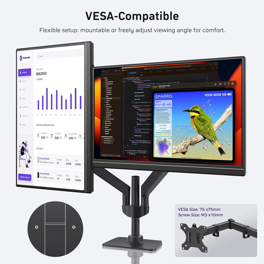 MNN 18.5'' Portable Monitor 100Hz, FHD 1080P IPS Laptop Screen with Built-in Stand & Dual Speakers, USB-C HDMI External Display for Laptop PC Phone PS5 Xbox Switch, Travel Gaming Monitor