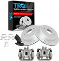 TRQ Performance Rear Brake Pad and Rotor Set Ceramic Drilled Slotted Coated Rotors Calipers Compatible with 2005-2018 Nissan Frontier 2005-2015 Xterra