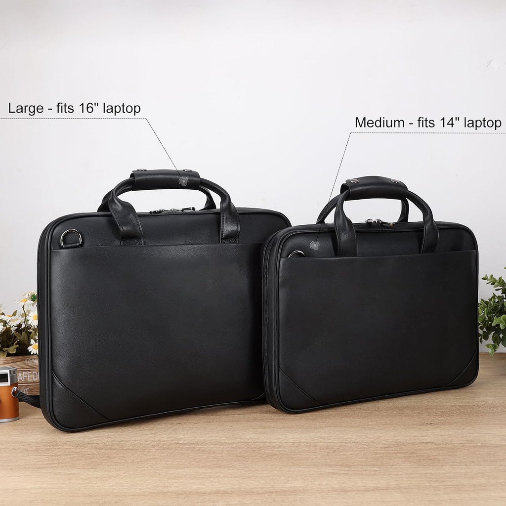 Leather Slim Briefcase for Men 14' - 16' Laptop Crossbody Messenger Bag Business Work Lawyer Attache Case