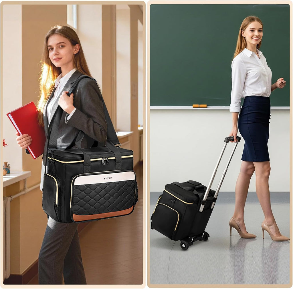 Ytonet Rolling Teacher Bag with Insulated Lunch Carrier & Rolling Laptop Bag with Large Cup Holder
