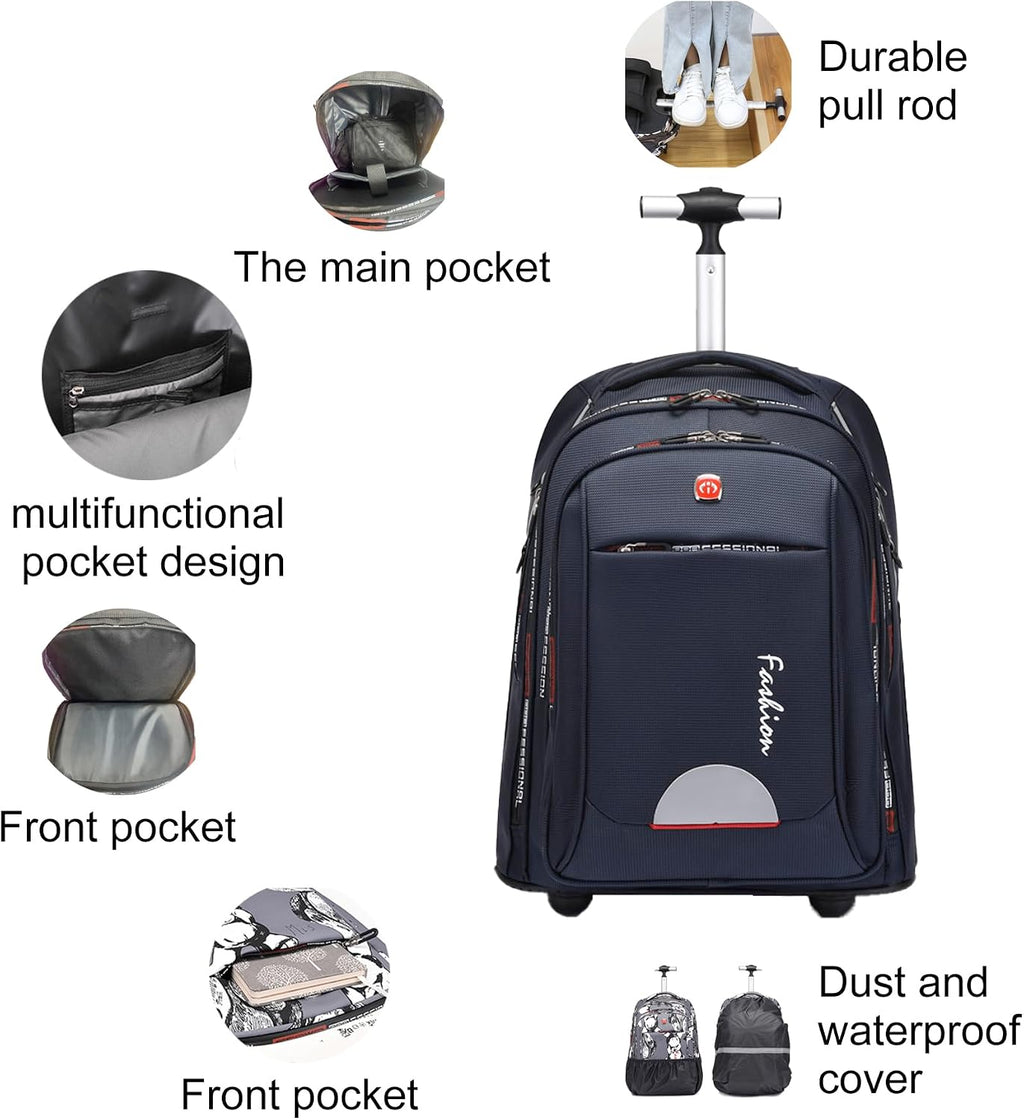 Rolling Backpack for Adults, 22 Inch Backpack with Wheels for Business, College Student and Travel Commuter, Waterproof Wheeled Backpack (blue)