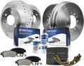 Detroit Axle - 10pc Brake Kit for 2004 Toyota Tacoma 2002 4Runner, Front Drilled and Slotted Disc Brake Rotors Ceramic Brakes Pads, Rear Brakes Drums and Semi-Metallic Shoes: 11.69' Inch Rotor