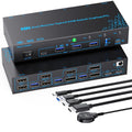 2 Monitors 4 Computers KVM Switch Laptop and Desktop 4 Port Hybrid USB-C Docking & Dual Displayport & DP HDMI & Dual HDMI 4K@60Hz KVM Switch with EDID Emulator, Support PD 100W Charging