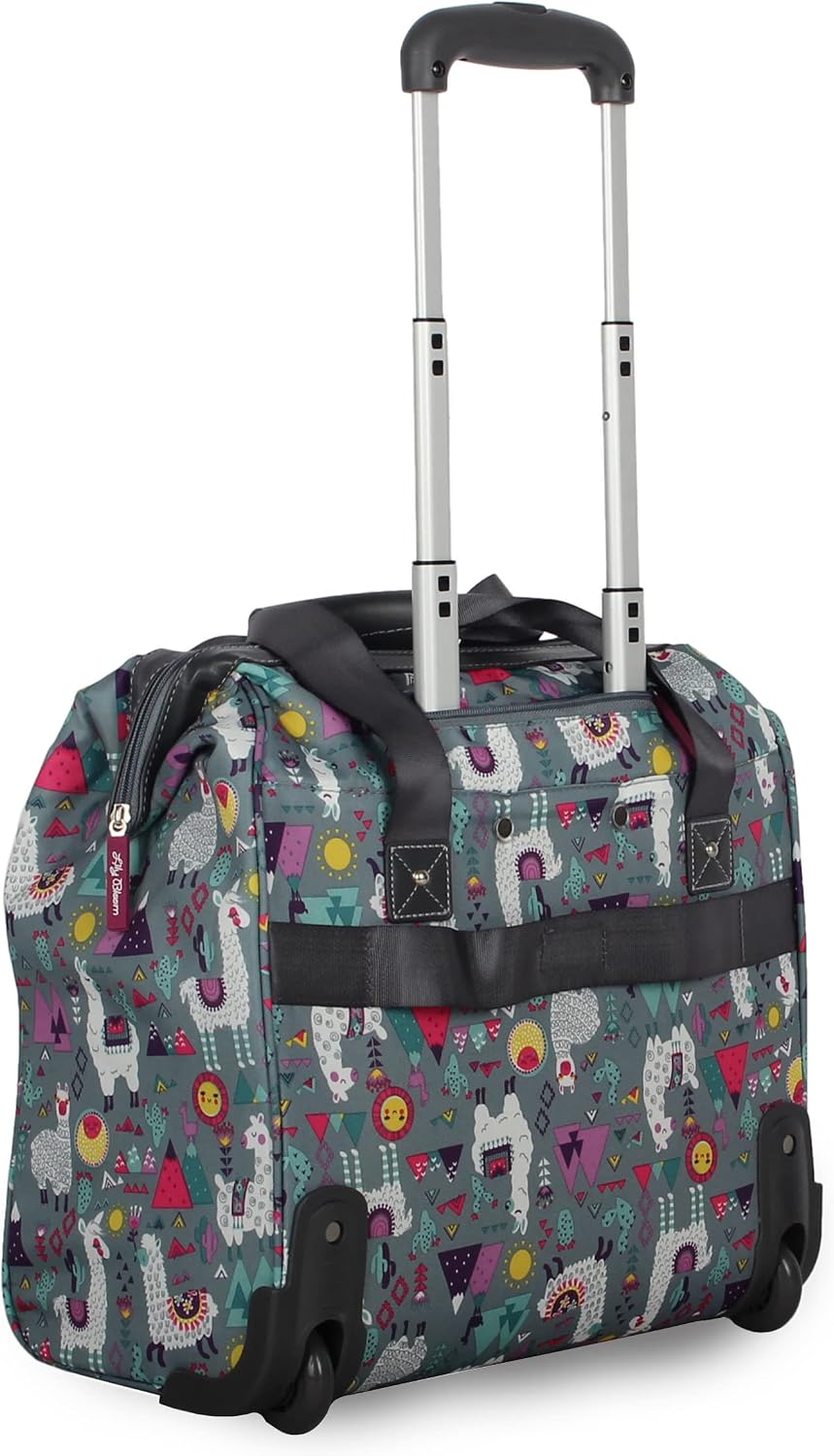 Lily Bloom Designer Under the Seat Tote Cabin Luggage Collection - 15 Inch Patterned Carry on Bag For Women - Lightweight Suitcase with 2 Rolling Wheels (Llama Mama)