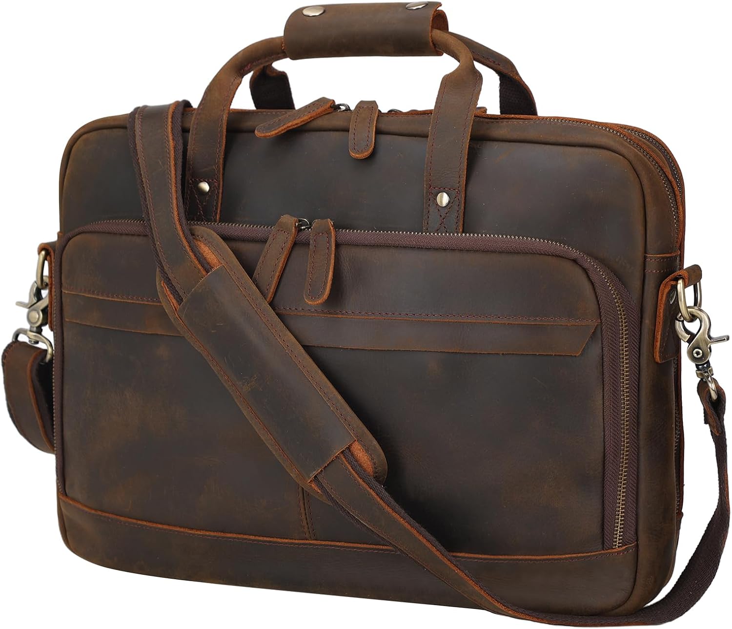 Masa Kawa Leather Briefcase for Men 17/15.6' Laptop Crossbody Shoulder Messenger Bag Business Travel Work Attache Case