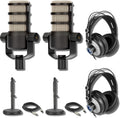 Rode PodMic Dynamic Podcasting Microphones (Pair) with Rode DS1 Microphone Desk Stands, TH-02 Studio Podcast Headphones, XLR Cables and StreamEye Polishing Cloth