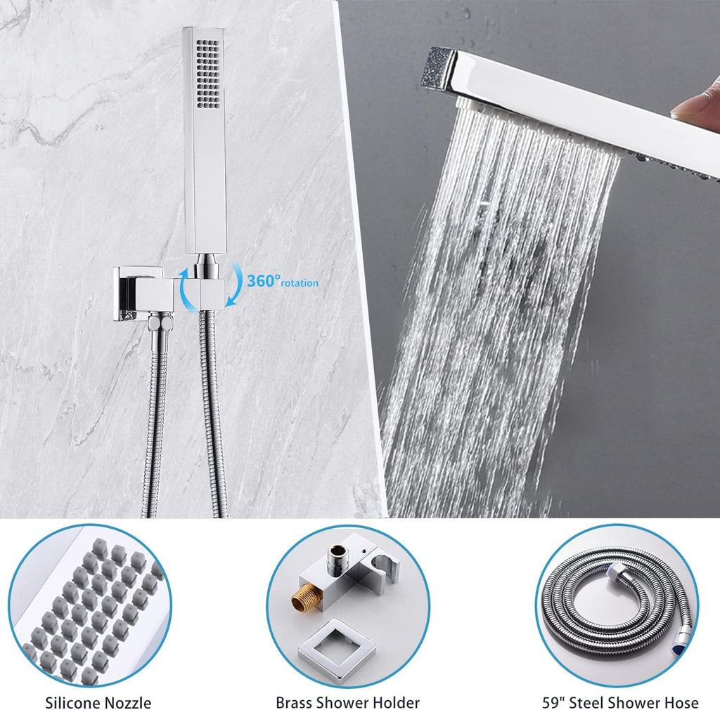 Ceiling Full Body Shower Set Chrome Digital Display Shower Faucet Set With Waterfall Tub Spout Dual Shower Heads Shower System with 12' & 8' Shower Heads and Handheld Sprayer