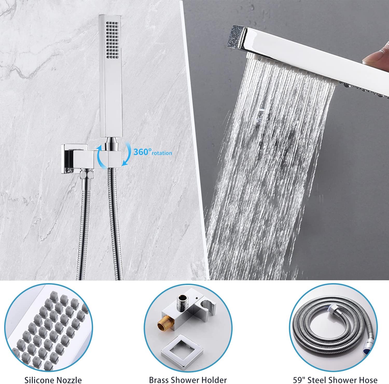 Ceiling Full Body Shower Set Chrome Digital Display Shower Faucet Set With Waterfall Tub Spout Dual Shower Heads Shower System with 12' & 8' Shower Heads and Handheld Sprayer
