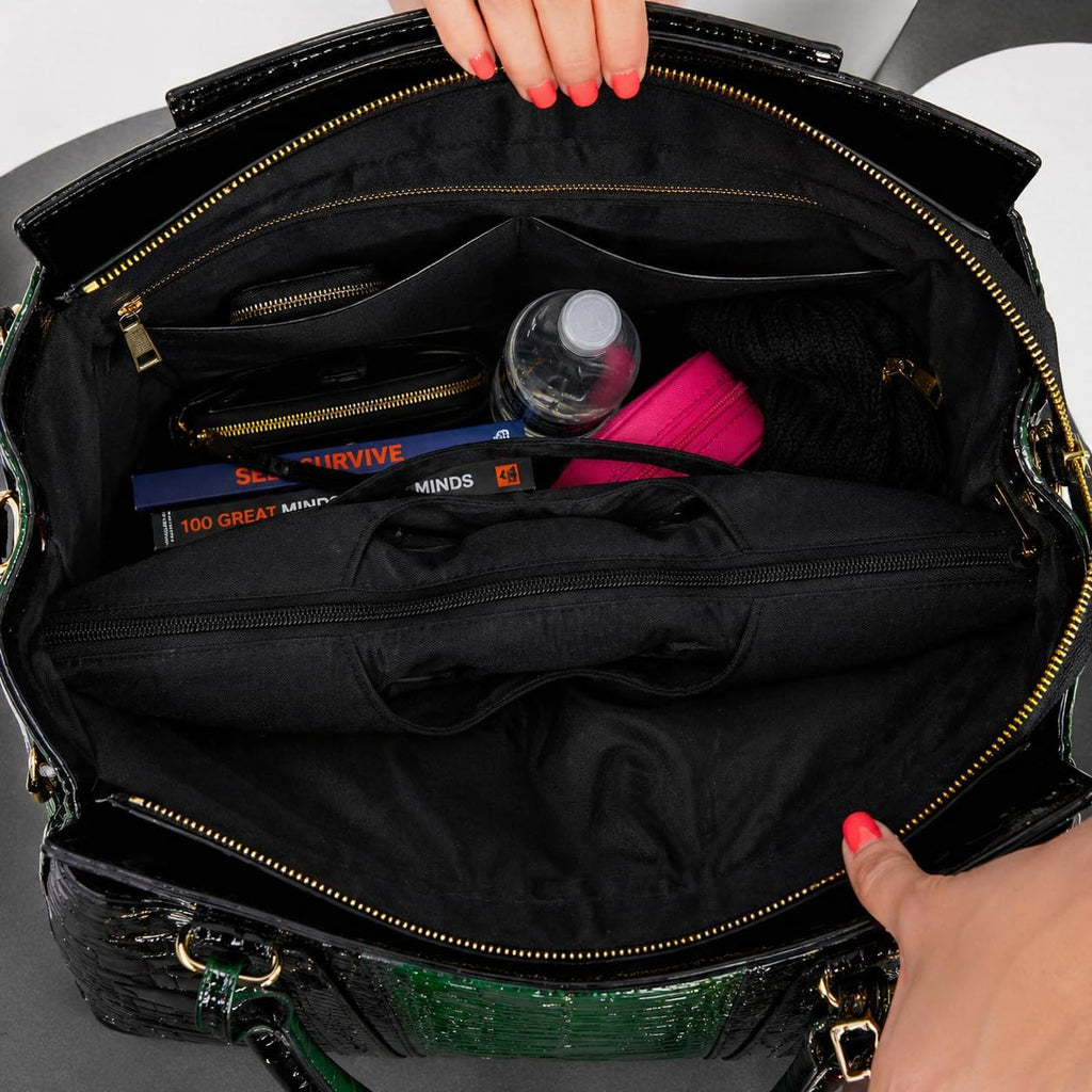 Rolling Laptop Bag for Women with Wheels & Handle Luxury Pure Leather Embossed Work Bag with Laptop Sleeve Travel Briefcase