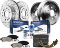 Detroit Axle - Brake Kit for 2005-2007 Chevy GMC Silverado Sierra 1500, Drilled and Slotted Brake Rotors Ceramic Pads Rear Drums Shoes Replacement : 12.99' inch Front Rotor