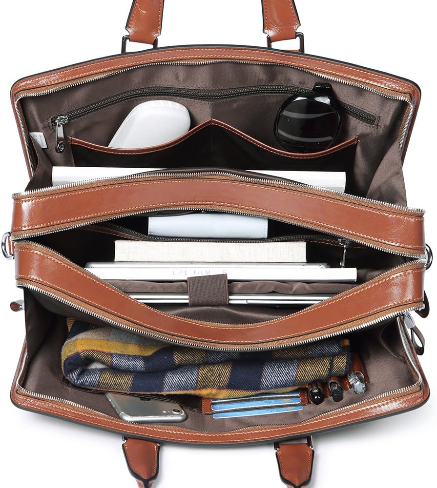 BOSTANTEN Women Genuine Leather Briefcase Tote Business Vintage Handbag 15.6' Laptop Shoulder Bag Brown