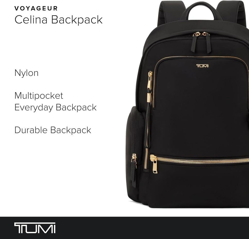 TUMI - Voyageur Celina Backpack - Women's Work and Travel Bag - 16.0' X 10.6' X 6.5' - Holds Up to 16' Laptop - Black & Gold Hardware
