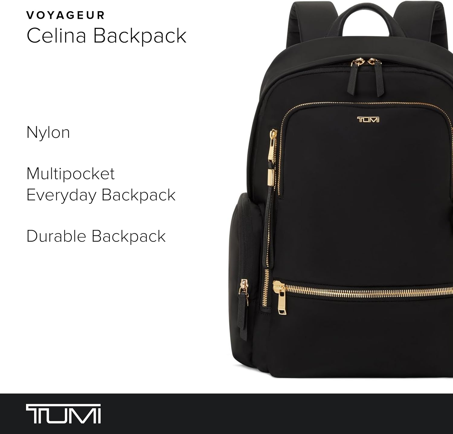 TUMI - Voyageur Celina Backpack - Women's Work and Travel Bag - 16.0' X 10.6' X 6.5' - Holds Up to 16' Laptop - Black & Gold Hardware