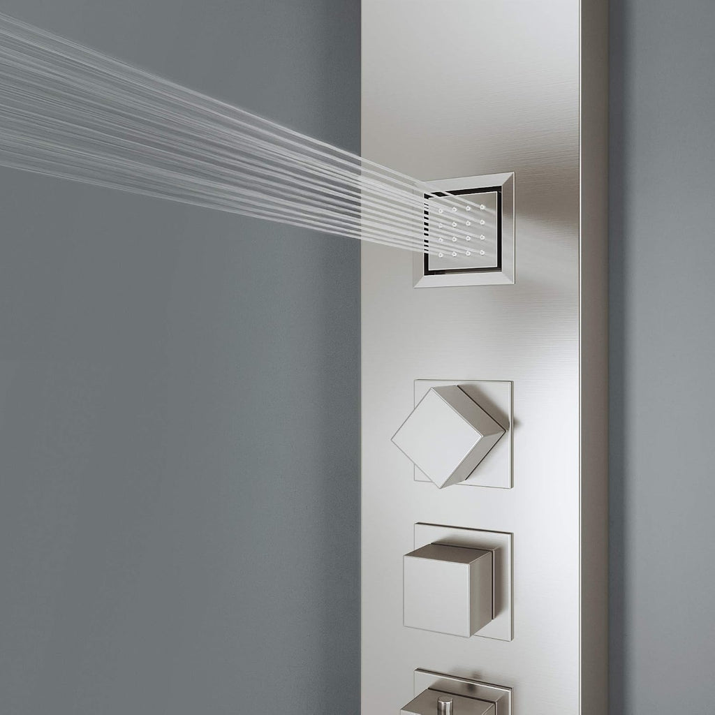 VIGO Rector 55' H x 6' W 2-Jet Shower Panel System with Adjustable Square Head and Hand Shower Wand in Stainless Steel-VG08012ST
