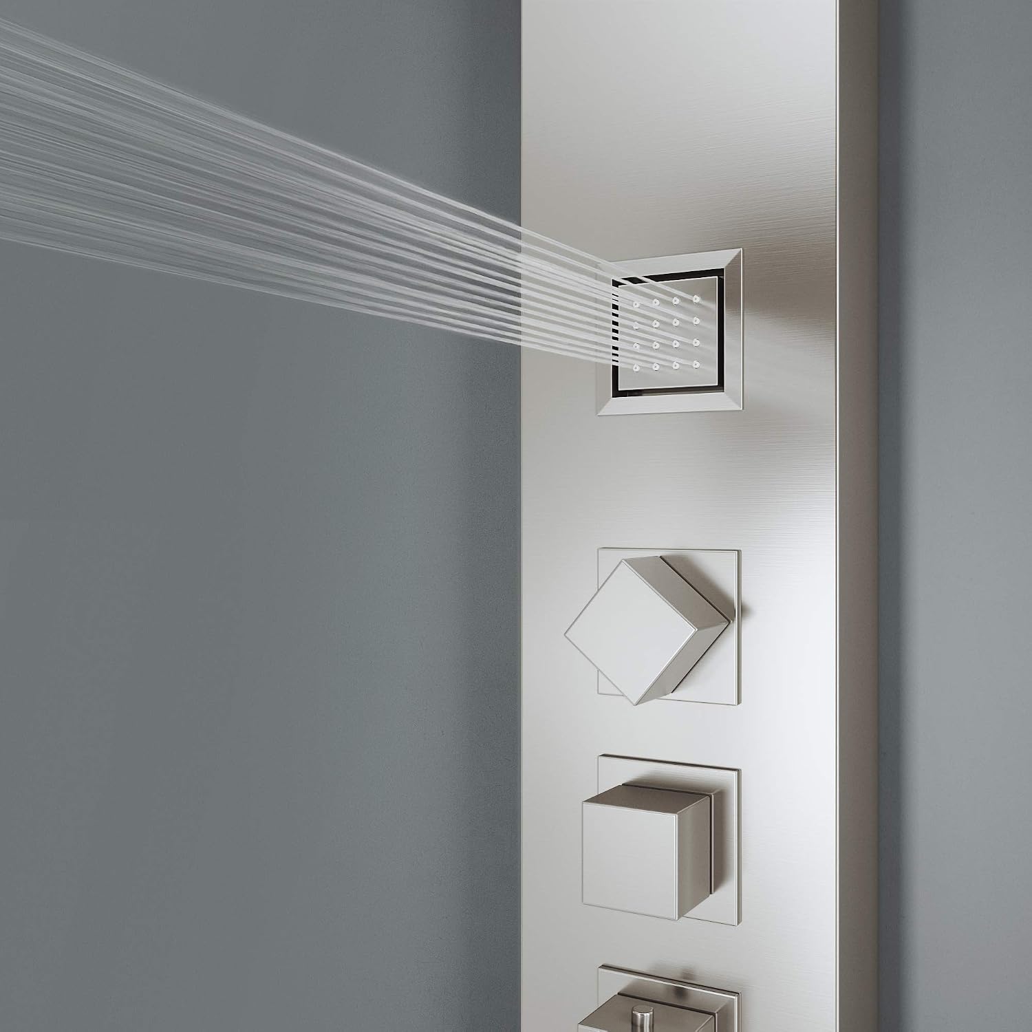 VIGO Rector 55' H x 6' W 2-Jet Shower Panel System with Adjustable Square Head and Hand Shower Wand in Stainless Steel-VG08012ST