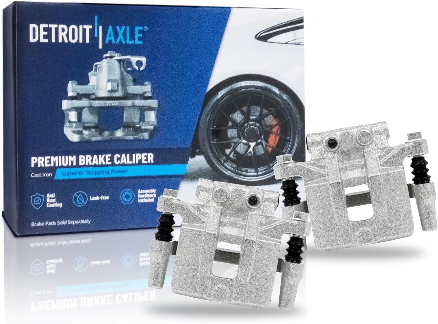 Detroit Axle - Rear Disc Brake Rotors Pads Calipers w/Bracket Kit Replacement for Dodge Caliber Mitsubishi Lancer Outlander Sport RVR - 8pc Set