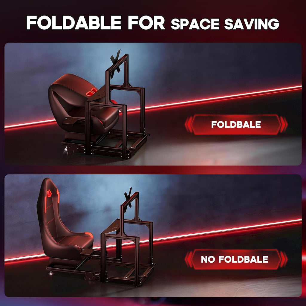 RACGTING Aluminum Racing Simulator Cockpit with TV Mount, Foldable Sim Racing Cockpit with Leather Seat, Ultra-Stable 180kg Load, Fits Logitech, Thrustmaster, Fanatec & MOZA Wheels