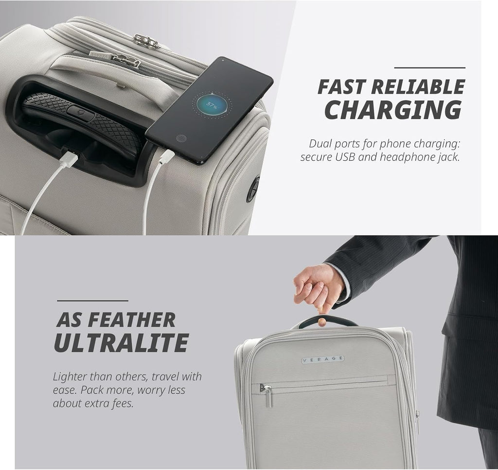 Verage Under Seat Luggage with Wheels, Softside Small Suitcase Spinner Carry On Luggage Bags for Airlines Airplanes Short Trip Men Women (Cloud Gray, 14.5-Inch Plus Underseat)