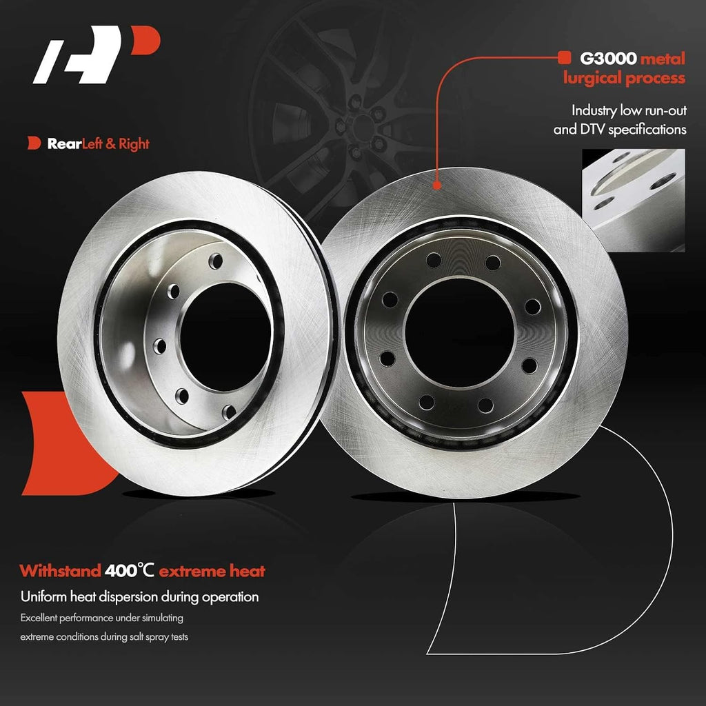 A-Premium 12.99 inch (330mm) Rear Vented Disc Brake Rotors + Ceramic Pads Kit Compatible with Select Chevy, GMC and Hummer Models - Silverado 1500 HD, 2500, Suburban, Sierra 1500, Yukon XL 2500, H2