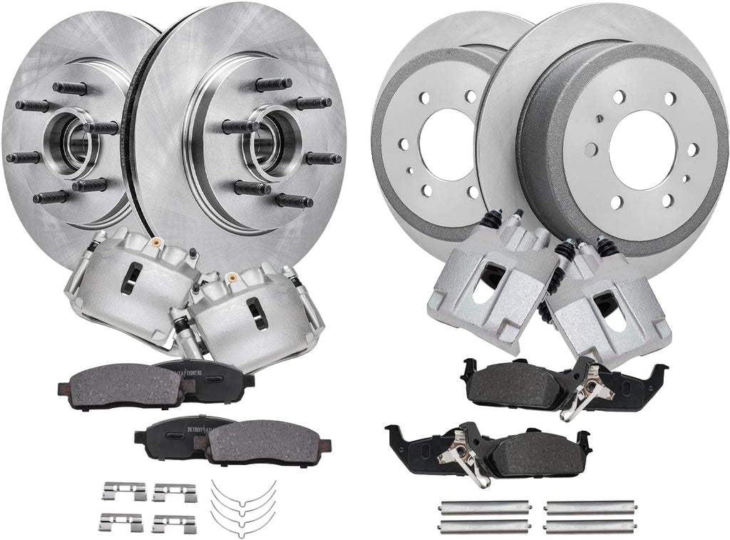 Detroit Axle - RWD Brake Kit for 2005-2008 Ford F-150 2006 2007 2008 Lincoln Mark LT Rear & Front Disc Brake Rotors Ceramic Brakes Pads w/Hardware Brake Calipers Replacement