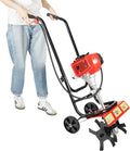 52CC Mini Hand Push Tiller Cultivator with Wheels, 2HP 2-Stroke Air-Cooled Single Cylinder Gas Rototiller,7000RPM Recoil Tillage Ripper for Garden Lawn, Digging, Weed Removal,Soil Cultivation