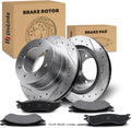Rear Drilled and Slotted Disc Brake Rotors & Ceramic Brake Pads Kit Fit for Dodge 2006-2008 Ram 1500 (8 Lug; Mega Cab Models ONLY), 2003-2008 Ram 2500, 2003-2008 Ram 3500 Fit SRW or DRW