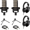 Rode PodMic Dynamic Podcasting Microphones (Pair) with Tripod Desktop Microphone Stands, Rode NTH-100 Professional Closed-Back Over Ear Headphones, XLR Cables and StreamEye Polishing Cloth