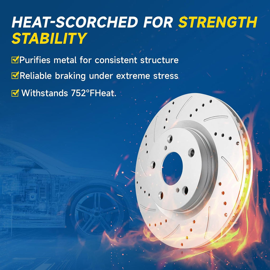 Front Brake Kit 6PCS Fits 1999-2006 Chevy Silverado 1500 | 00-06 Chevy Tahoe 5.3L V8, 1999-2004 GMC Sierra 1500 5.3L V8, Disc Brake Rotors & Ceramic Brake Pads, 12'in(304.6mm) - Replace 55054