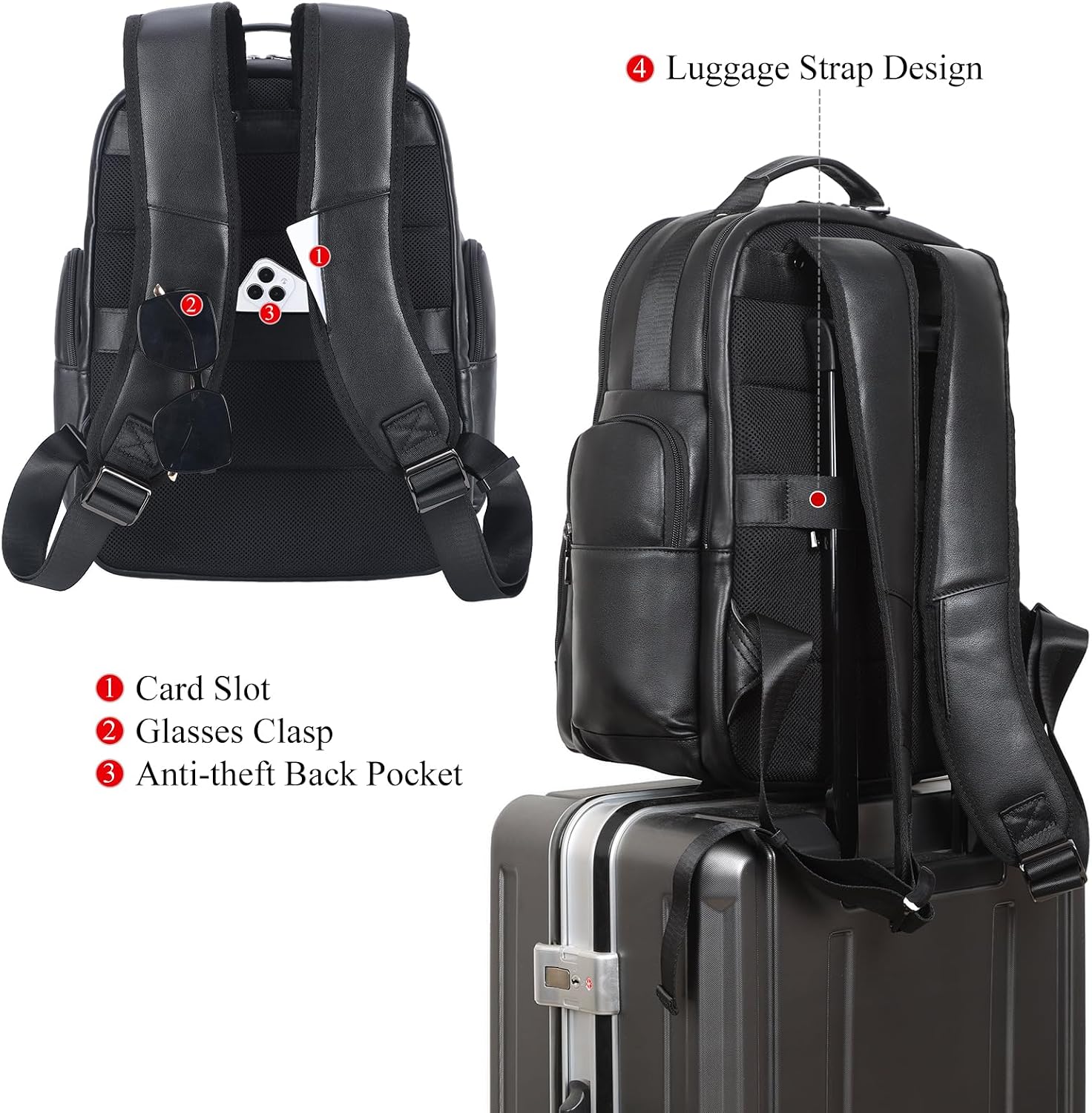 TIDING Men's Vintage Leather Backpack 15.6' Laptop Bag Large Capacity Business Travel Hiking Shoulder Daypacks
