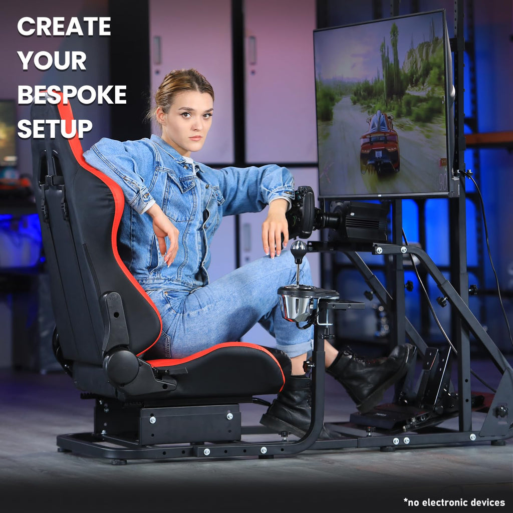 Marada Racing Simulator Cockpit Frame with Monitor Stand, Gear Mount, Red seat Compatible with Logitech G923 G920 G29, for FANTEC Adjustable Wheel and Pedals Not Included Racing Cockpit Full Kit