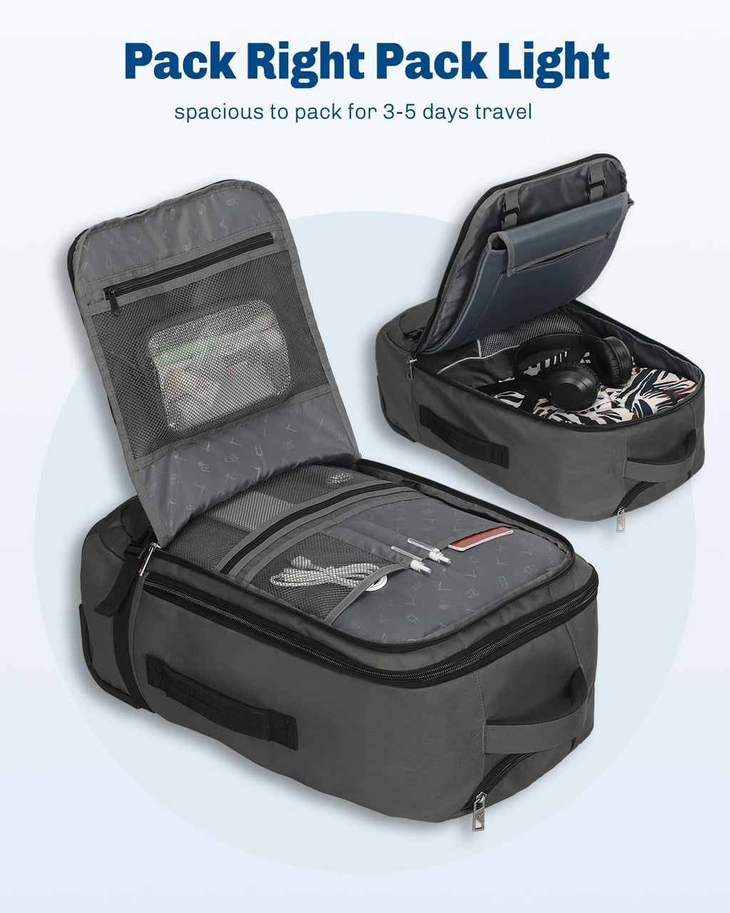 Hynes Eagle Rolling Backpack 42L Backpack with Wheels Airline Approved Carry on Luggage Laptop Travel Suitcase Bag for Women Men Dark Grey