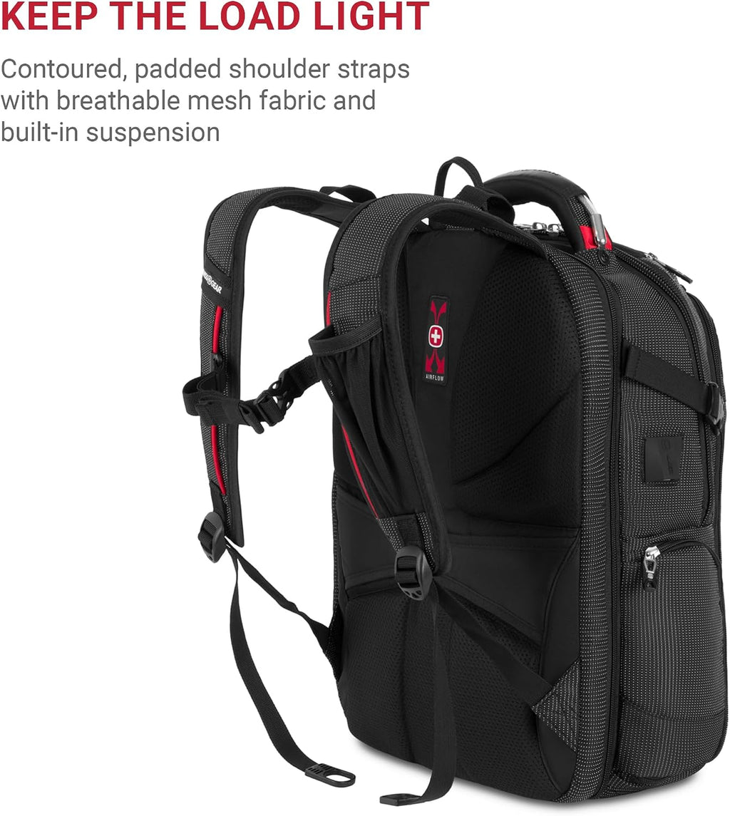 SwissGear Travel Tech Elite Laptop Backpack – Fits Laptops up to 16' – ScanSmart TSA-Friendly Backpack with USB Port, Shoe Compartment & Organizer Pockets – Black Dot