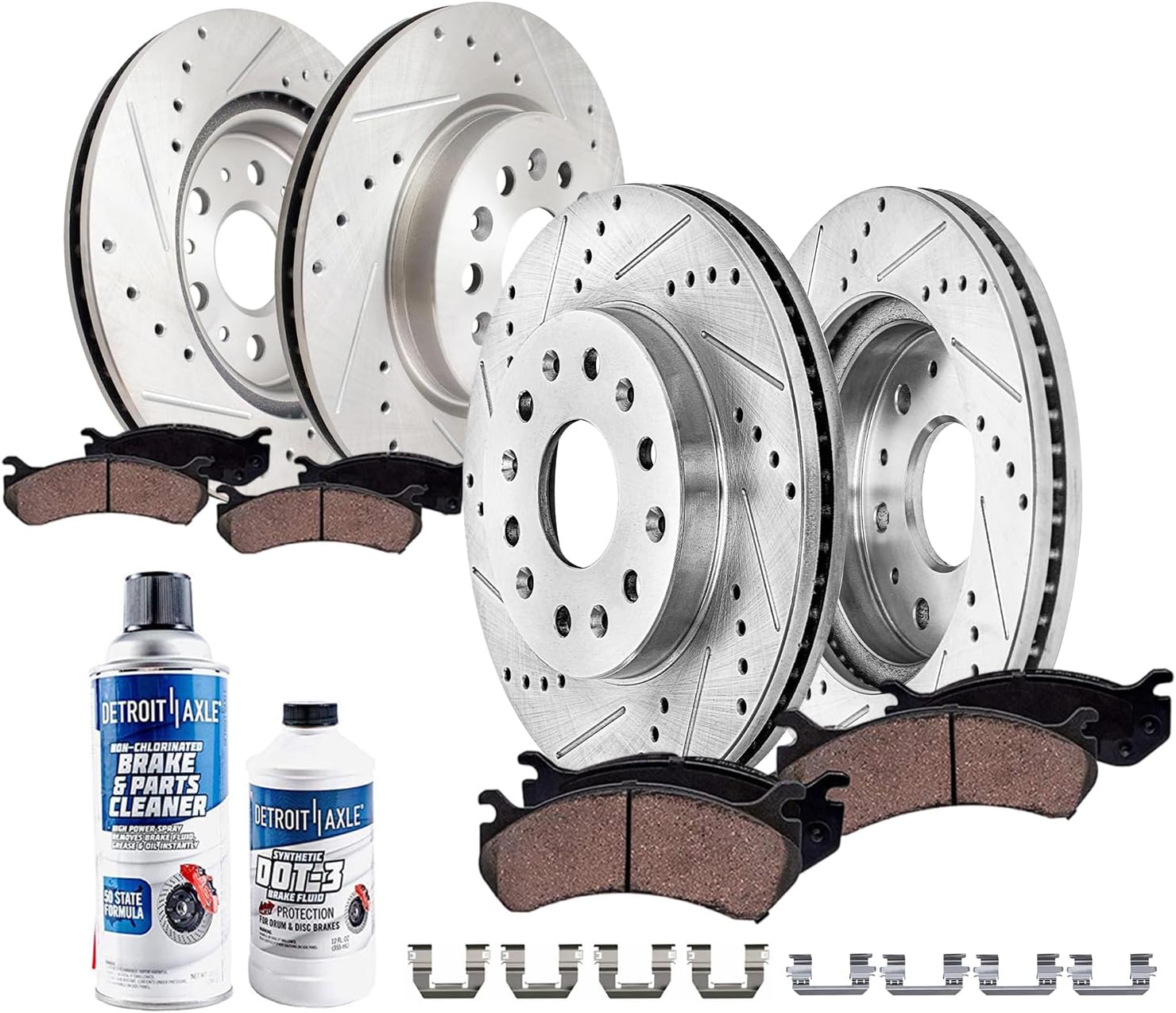 Detroit Axle - Brake Kit for 2018-2020 Buick Enclave 2017-2020 Cadillac XT5, 2020 XT6, Drilled and Slotted Disc Brakes Rotors Ceramic Brake Pads Replacement: 13.58 inch Front & 12.40 inch Rear Rotors