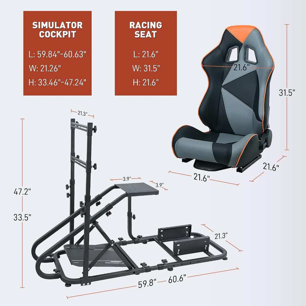 WTRAVEL Racing Simulator Cockpit with Wheel Stand and Racing Seat for All Logitech G920|G25|G27|G29| Thrustmaster | Compatible with Xbox, PS4, PS5, PC Platforms (Black+Gray)