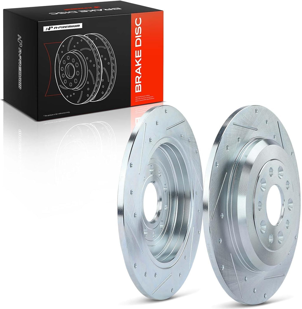 A-Premium 12.99 inch (330mm) Rear Drilled and Slotted Disc Brake Rotors Compatible with Select Ford, Lincoln and Mercury Models - Explorer, Edge, Flex, Taurus, Five Hundred, Taurus X, Freestyle
