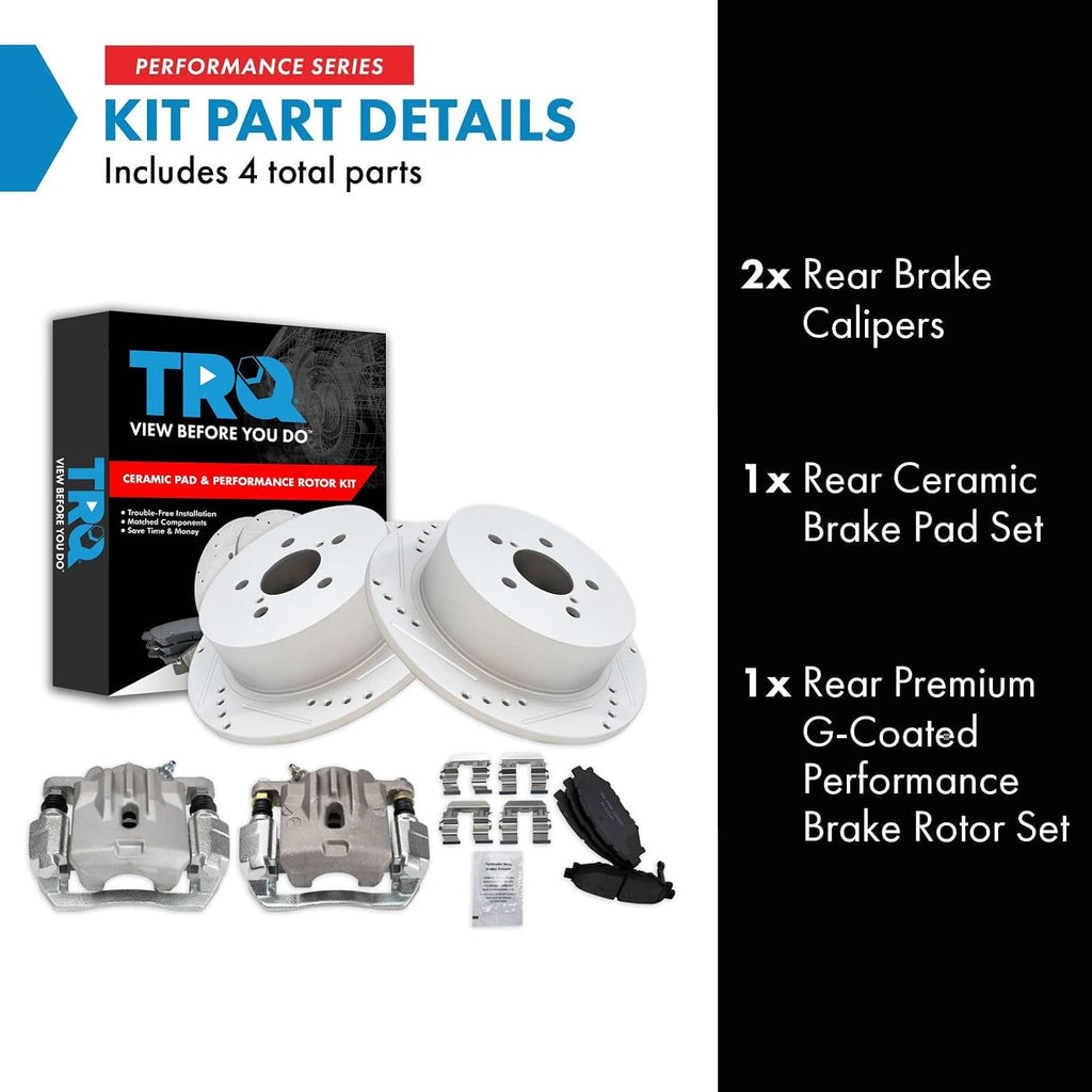 TRQ Performance Rear Brake Pad and Rotor Set Ceramic Solid G Coated Calipers Compatible with 2006-2009 Subaru Legacy Outback