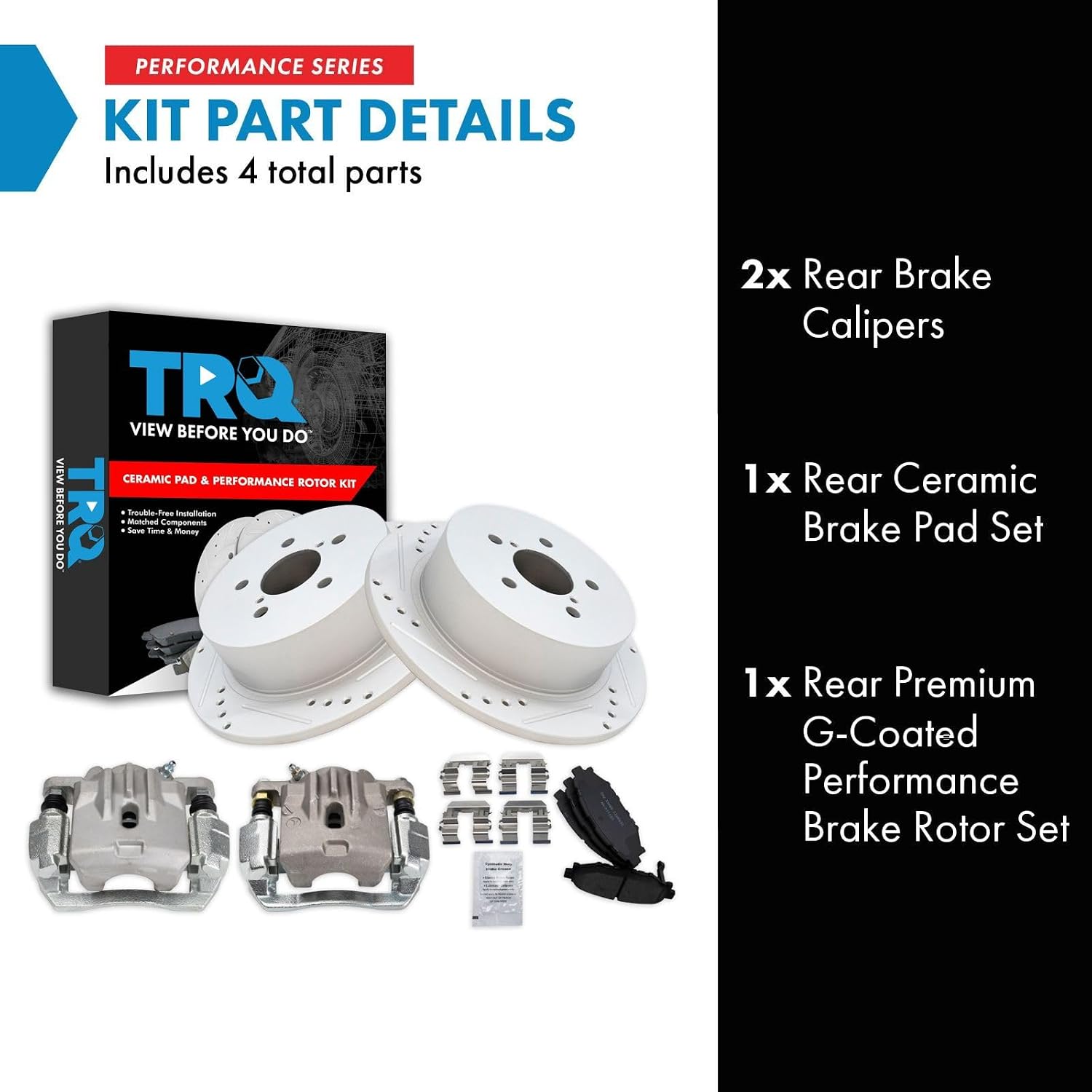 TRQ Performance Rear Brake Pad and Rotor Set Ceramic Solid G Coated Calipers Compatible with 2006-2009 Subaru Legacy Outback