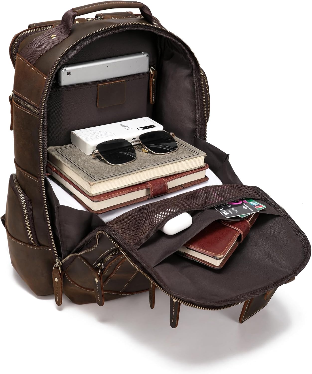 LANNSYNE Vintage Genuine Leather Backpack for men, 15.6' Laptop Backpack Travel Camping 24L Rucksack