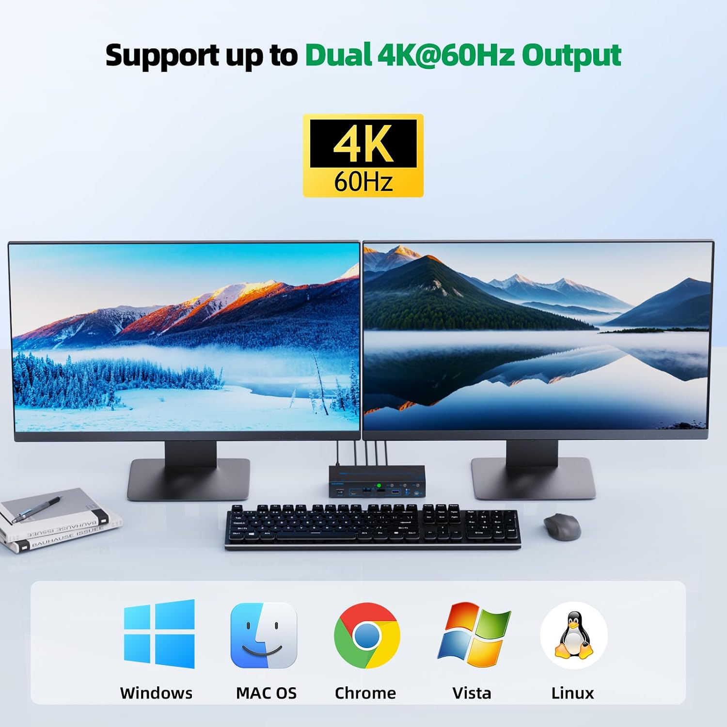 2 Monitors 4 Computers KVM Switch Laptop and Desktop 4 Port Hybrid USB-C Docking & Dual Displayport & DP HDMI & Dual HDMI 4K@60Hz KVM Switch with EDID Emulator, Support PD 100W Charging