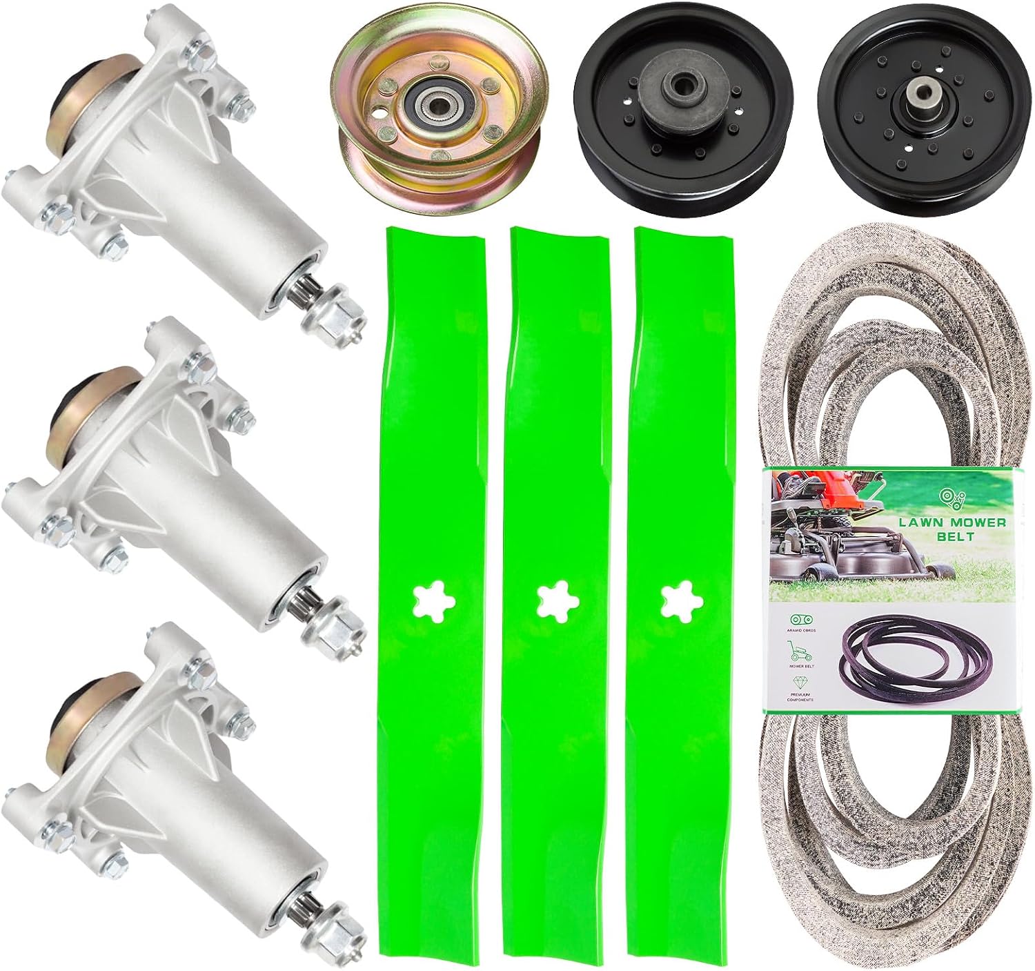 48'' Rebuild Kit Fits Hus qvarna YTH 2348 23V48 22K48 2448 1848XPT 2 Spindle (532187292) 2 Blade (532173921) 1 Idler (177968) 1 Idler (196104) 1 Idler (196106)